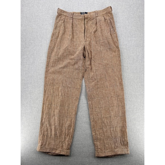 VTG 90s Polo Ralph Lauren Pleated Tweed Trousers Men 32x31 Brown Houndstooth Ivy